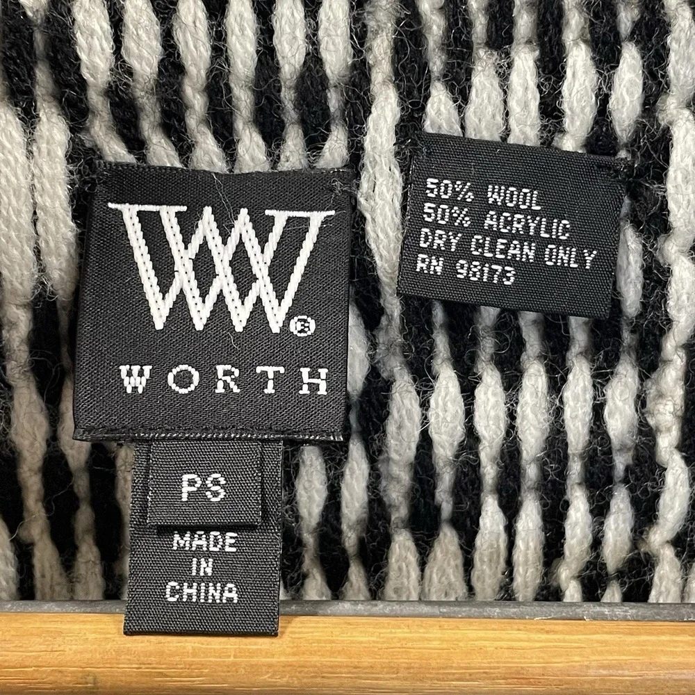 W by Worth Womens PS Cardigan Sweater Wool Blend Open‎ Front Aztec Black & White